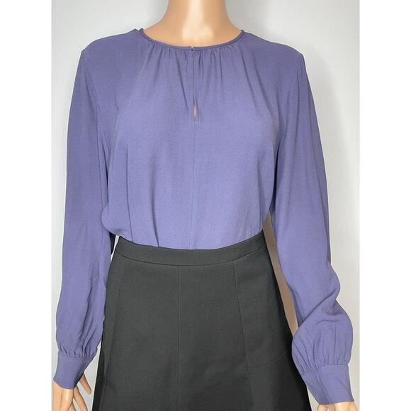 Eileen Fisher Slit Neck Purple Long Sleeve Georgette Silk Blouse size Medium New - Picture 7 of 13